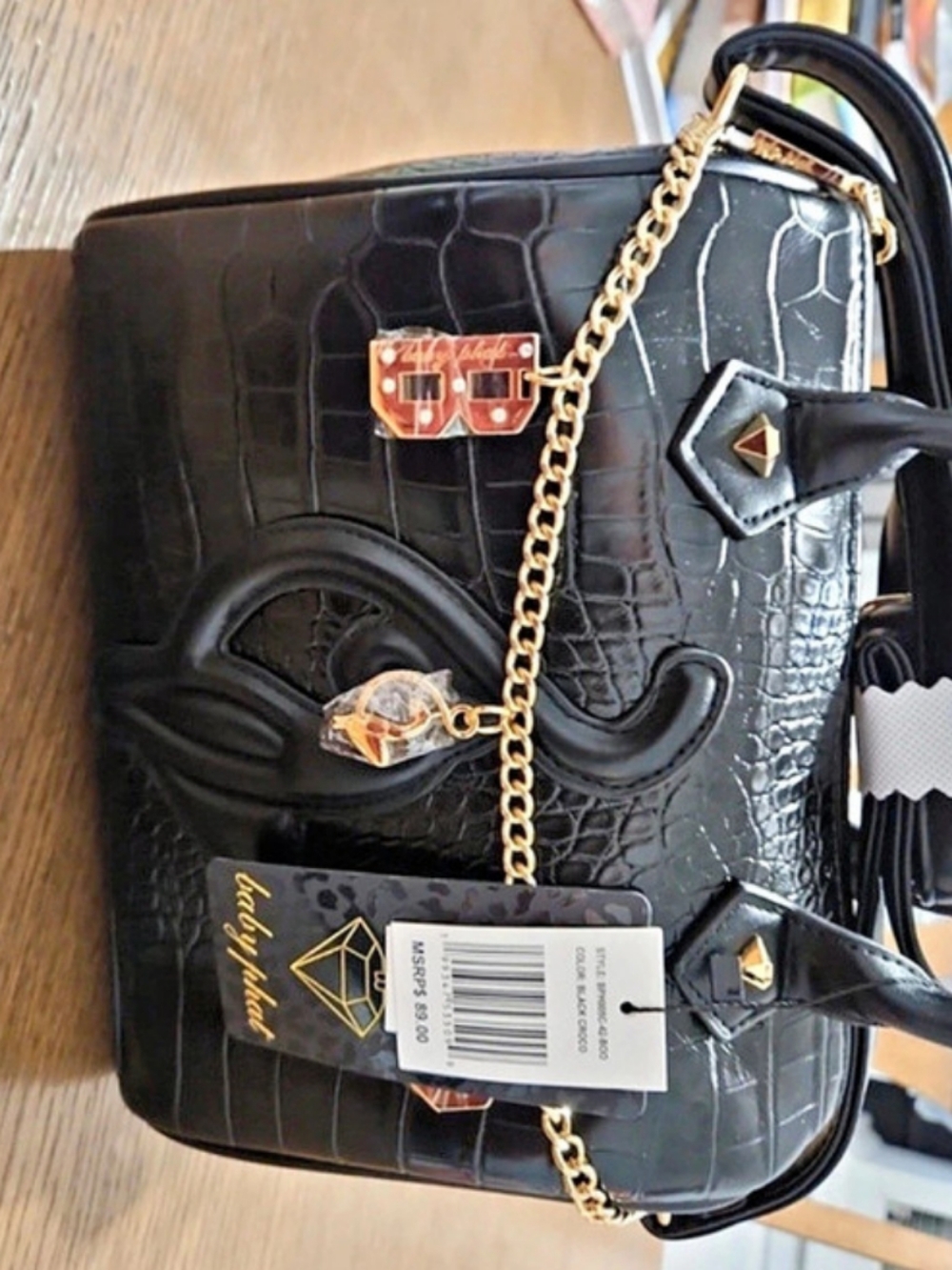 baby phat Satchel Black Croco NWT